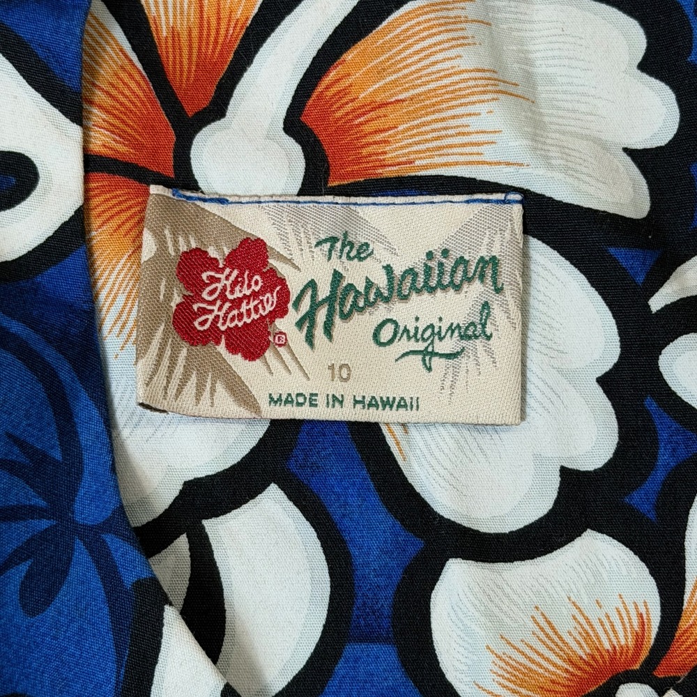 Hilo Hattie Vintage 10 (modern 4) Hawaiian Dress Blue Floral Cotton Made in HI - Picture 4 of 9